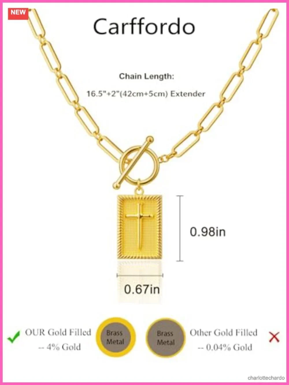 14K Gold Plated Cross Necklace Chunky Cable Chain Pendant Necklace